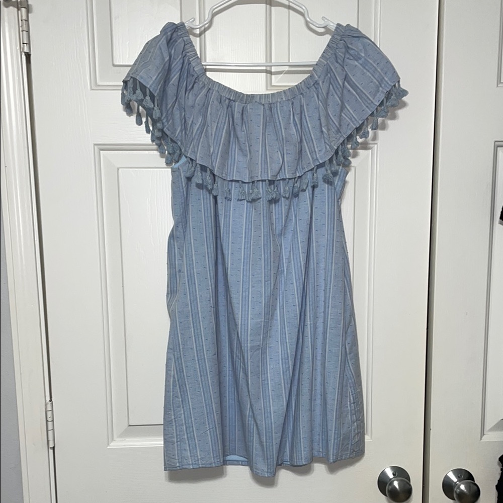 Blue Off-Shoulder Dress with Ruffle Detail